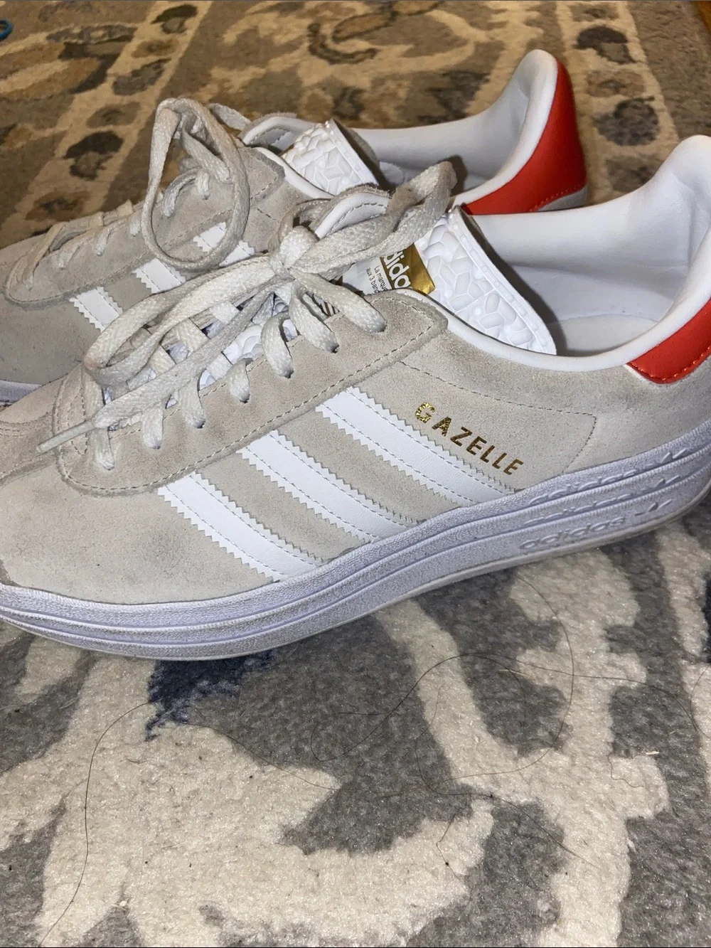 adidas Gazelle Suede Sneakers in Off-White with Red Heel